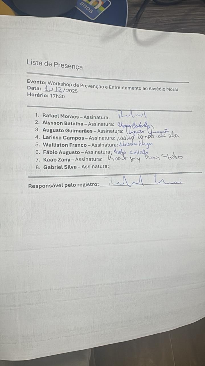 Lista de Presença assinada